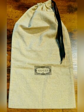 NEW Gucci Tan Canvas Dust Bag Tall Ribbon Drawstring Handbag Storage Wallet